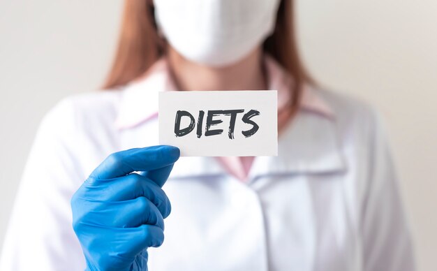 Diets word, inscription paper in female hands