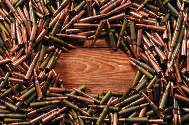 Different ammo on wood.