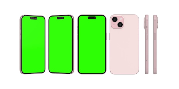 ピンクのスマートフォンの異なる角度のモックアップ