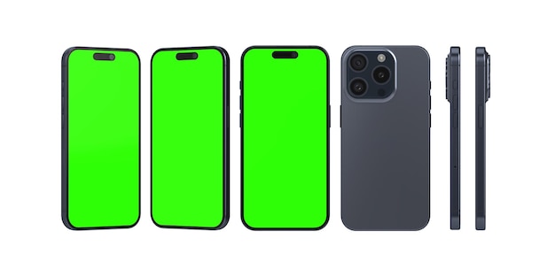 ロイヤルブルーのスマートフォンの異なる角度のモックアップ