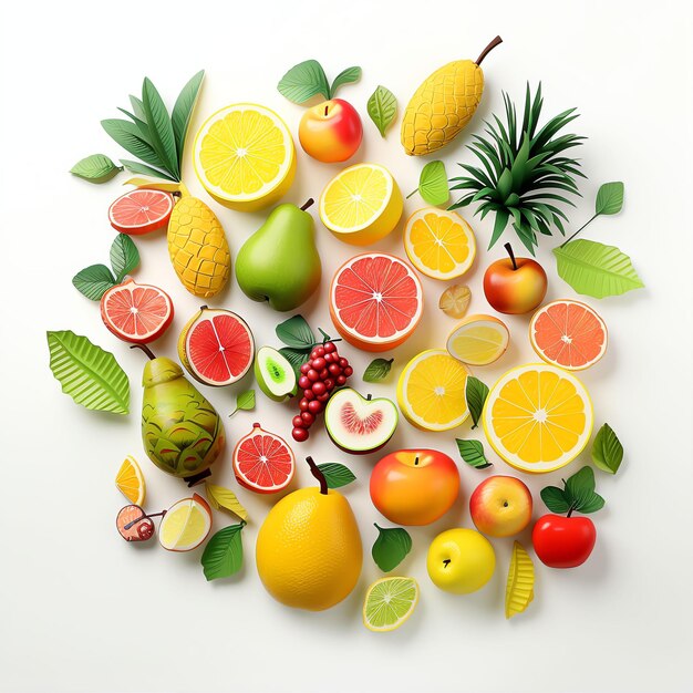 different beautiful childrens fruits stickers 3d