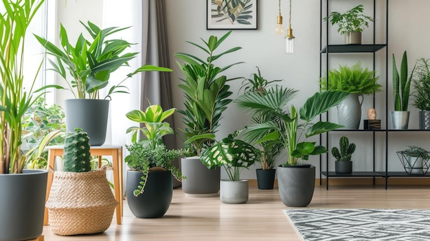 Different beautiful indoor plants in room House decoration