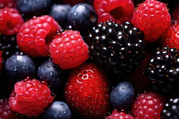 Different berry fruits background Tasty summer mix Generative AI