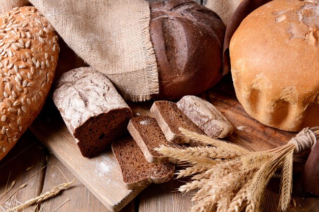 Different bread on table closeup