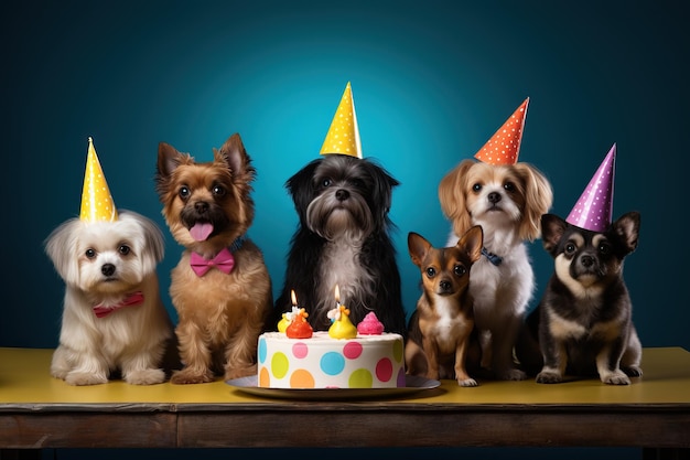 さまざまな品種のペット パーティー誕生日おめでとう生成 AI