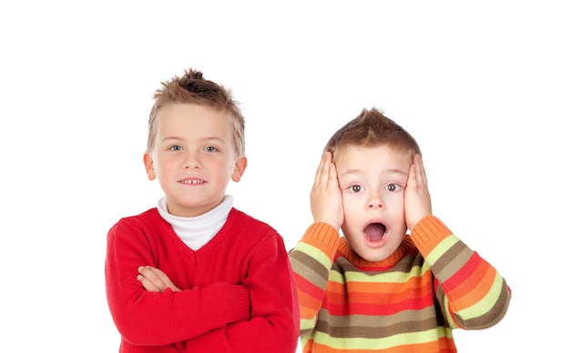 Different children  looking at camera isolated on a white background