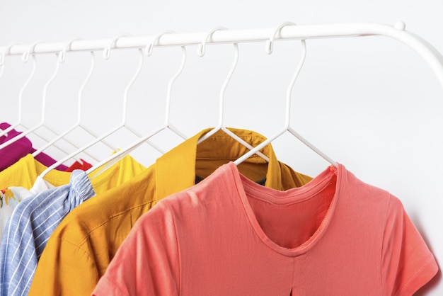 Different clothes on a hanger, lifestyle concept