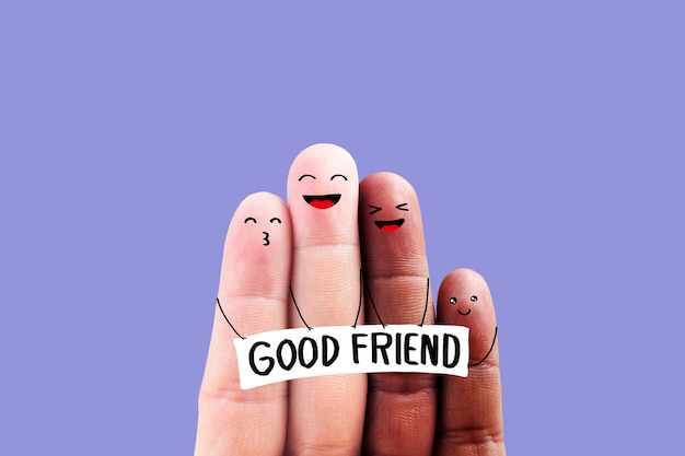 Photo different color fingers with good friend sign