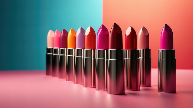 Different color lipsticks standing in line Generated ai