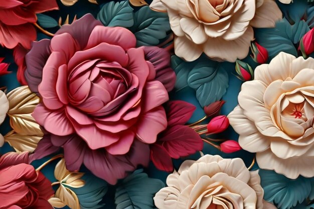 Different color Roses Floral Seamless Patterns