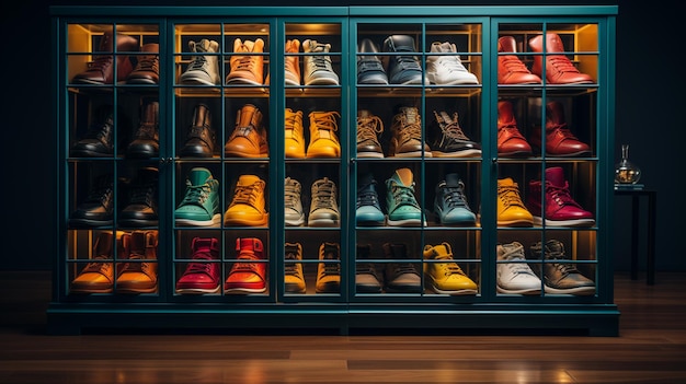 Different color of shoes in the storegenerative ai