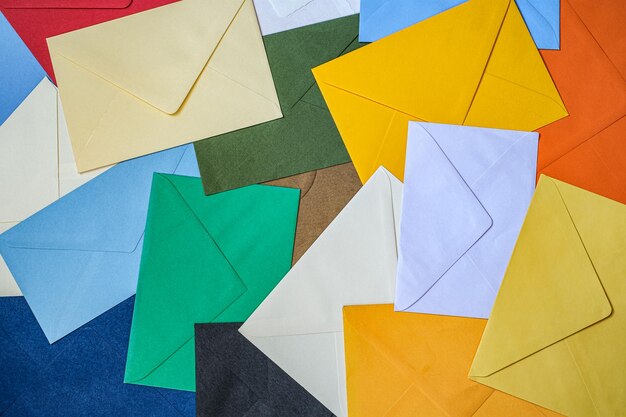 Different colored envelopes on the table