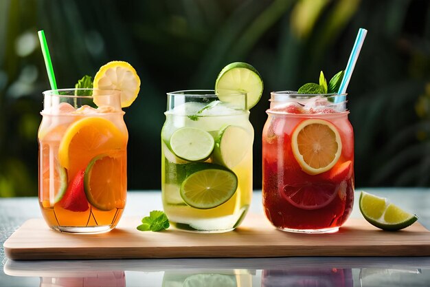 Different colored lemonade in a jar