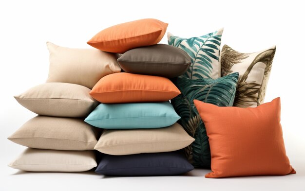 Photo different colored pillows on a white background