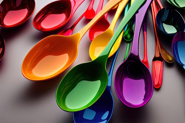 Different colored plastic spoons Generative Ai