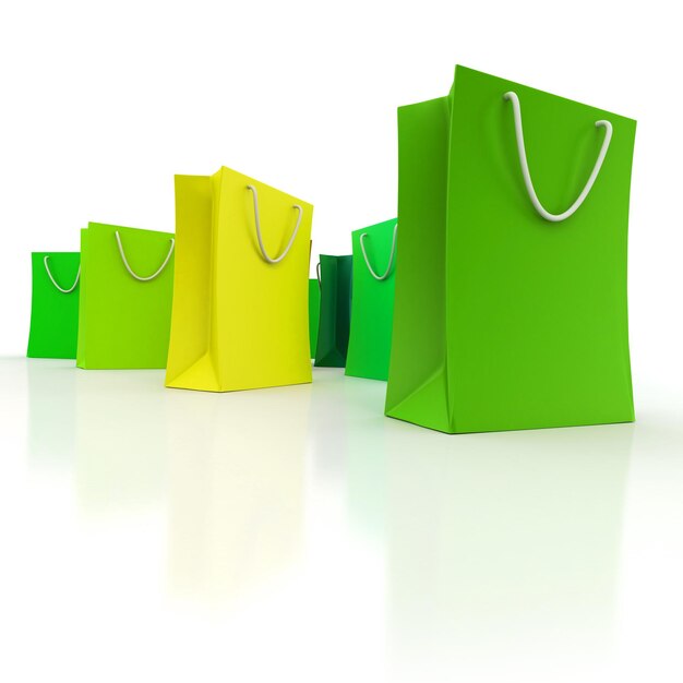 Different colored shopping bags rendered composition