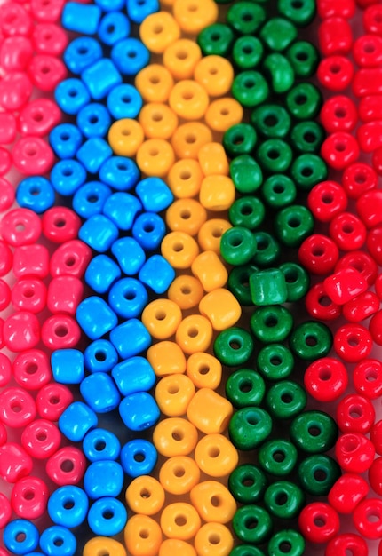 Different colorful beads closeup