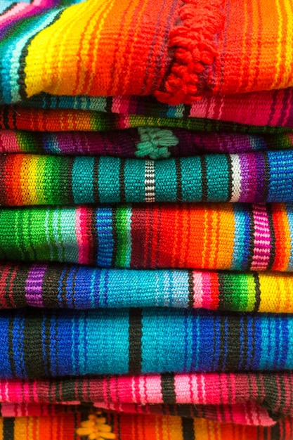 Different colorful fabrics, mayan style as pattern