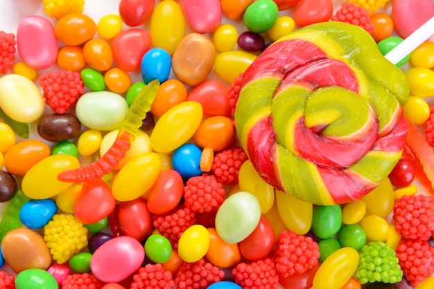 Different colorful fruit candy closeup