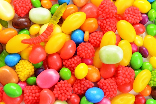 Different colorful fruit candy closeup