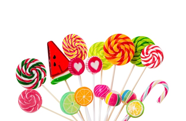 Different colorful lollipops isolated on white background