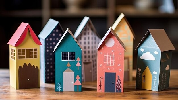 Different colorful paper small house model