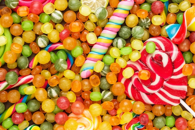 Different colorful sweets and lollipops