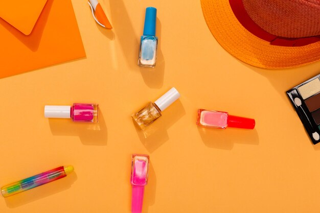 Photo different colors nail polish for summer time to prepare for manicure