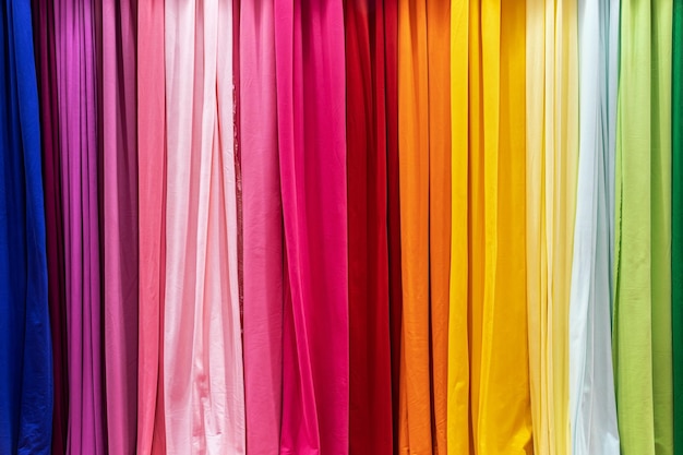 Фото Различные цвета текстильных тканей в ателье или магазине тканей