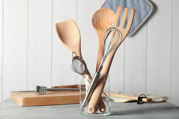 Different cooking utensils at kitchen