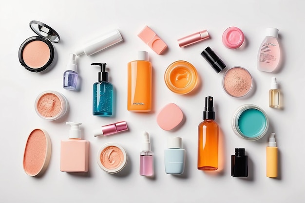 Foto diversi prodotti cosmetici per la cura personale su sfondo bianco