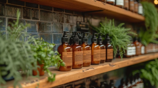 Photo different cosmetics bottles in barbershop