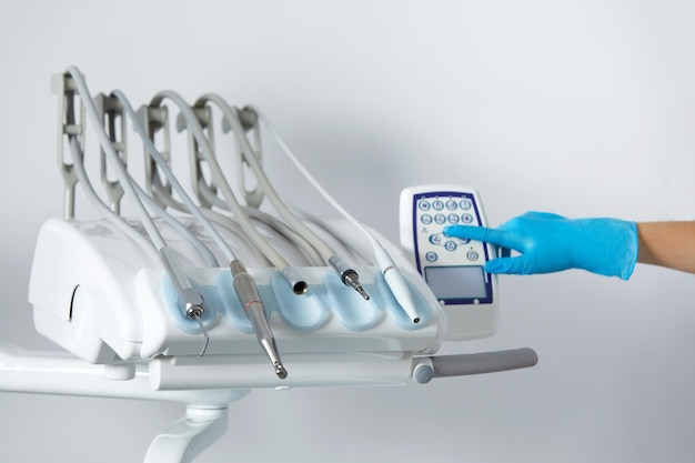 Different dental instruments and tools in a dentists office