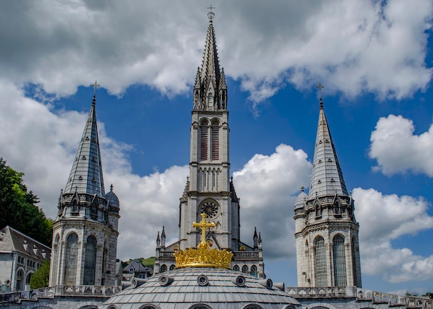 Different details of the Sanctuary of Lourdes in France