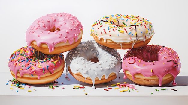 different donuts on white background