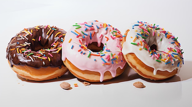 different donuts on white background