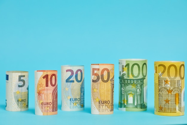 Different Euro banknotes from 5 to 200 Euro