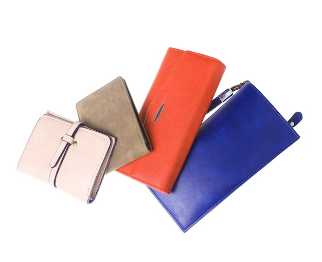 Different fashion leather wallets isolated