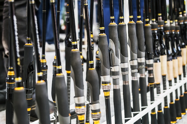 Different fishing rods and spinning rods are the showcase