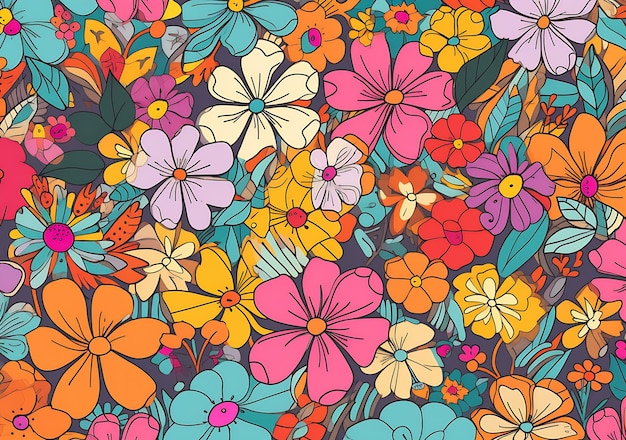 Different Flowers on a Cotton Fabric Background