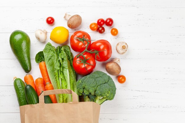 Different food in recycling paper bag