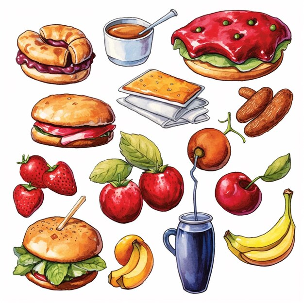 Photo different foods clipart on isolated background