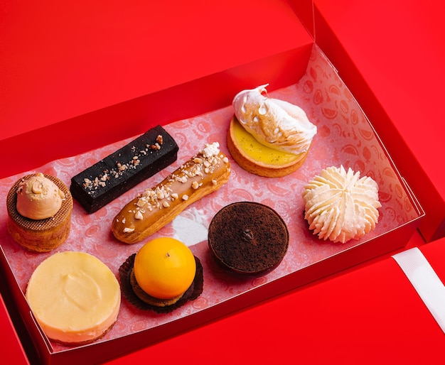 different french pastries in a christmas box