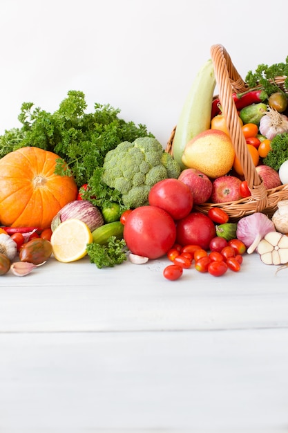 Different fresh vegetables in basket.