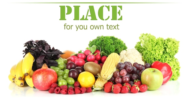 different fruits and vegetables isolated on white