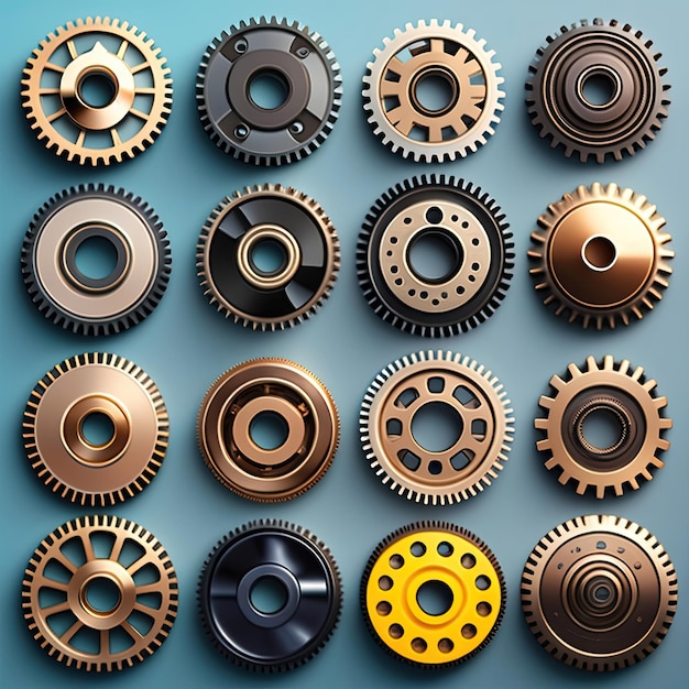 Different Gears on blue Background