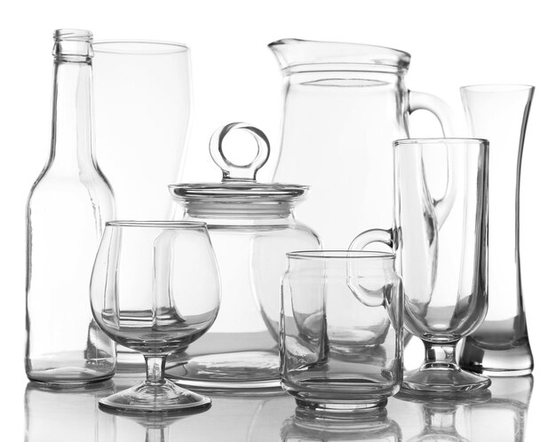 Photo different glassware isolated on white