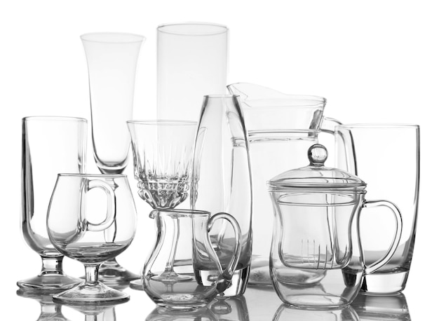 Photo different glassware isolated on white