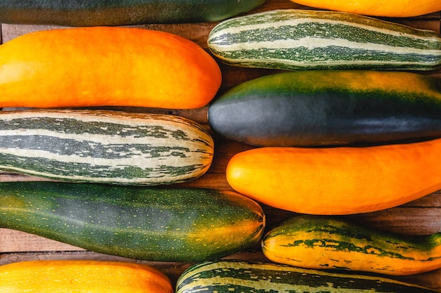 Photo different-grade multicolored zucchini