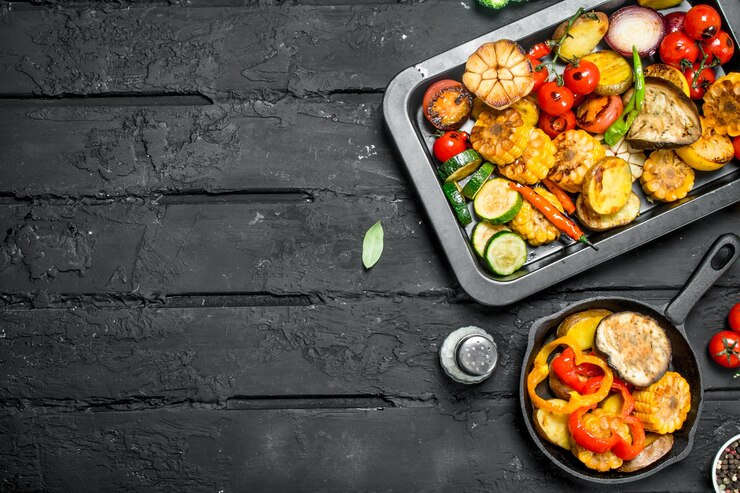 Photo different grilled vegetables in a pan